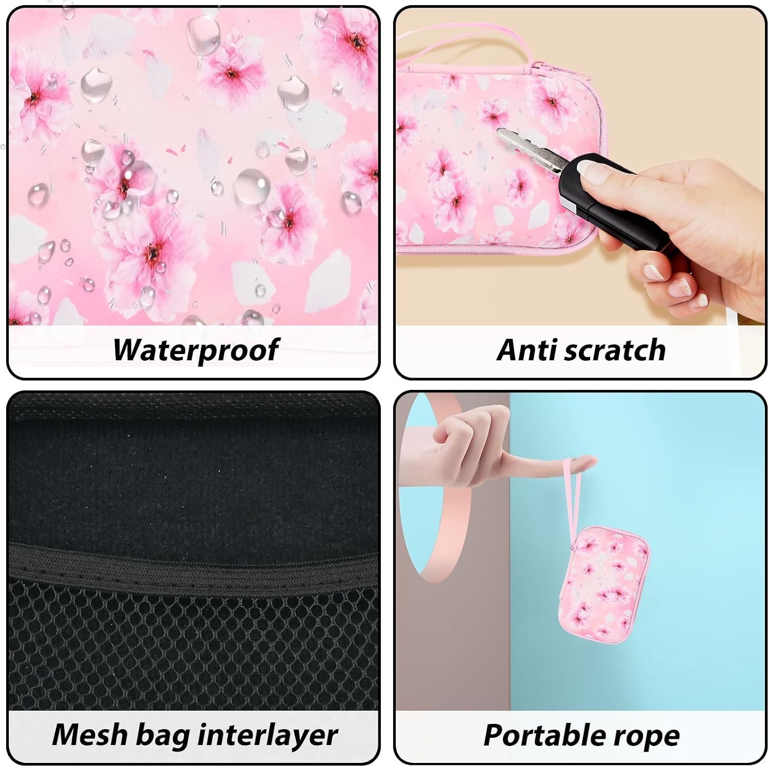 Phone Charger Case Storage Set with Cherry Blossom Cable Protector with Carrying Cable Case Bag,Cord Organizer, USB Earphone Wire Saver Organizer Charger Protector for iPhone (Pink Cherry Blossom)