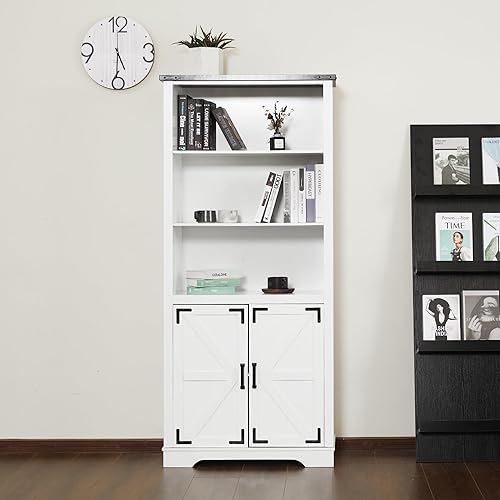 Gabinete de almacenamiento para libros de granja, armario de almacenamiento de pie con puertas y estantes ajustables para estudio, sala de estar,