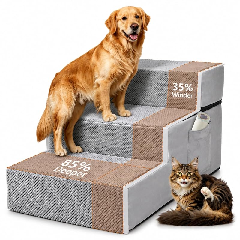 Escada para Cães com Espuma Reforçada e Cama 2 em 1 Btefd Cinza – 83,82 x 45,72 x 50,8 cm