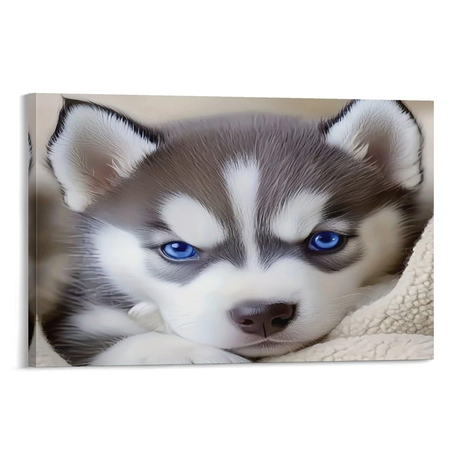 CPLVKWRQJ Cute Husky Puppy Individual Husky Puppy Bright Blue Eyes Wall Art Decor - Kitchen Removable Canvas Wall Art Multi-Purpose Focal Point 08x12inch(20x30cm)
