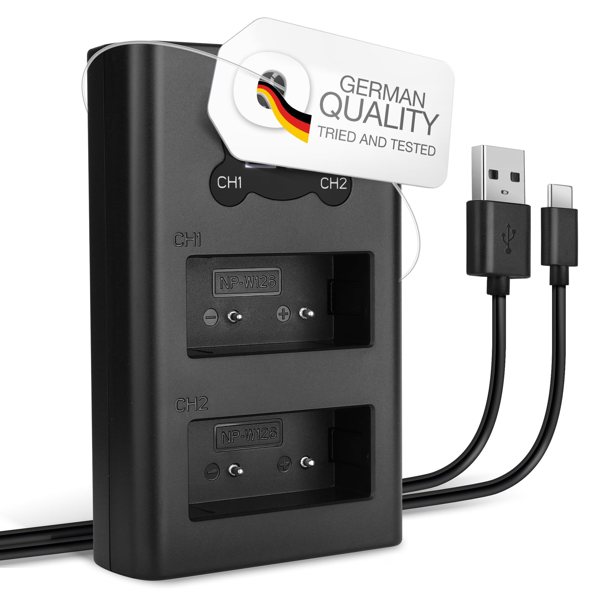 CELLONIC NP-W126S NP-W126 Dual Schnellladegerät kompatibel mit kompatibel mit FujiFilm NP-W126S BC-W126 + USB Kabel Akkuladegerät Ladekabel Dual Ladegerät