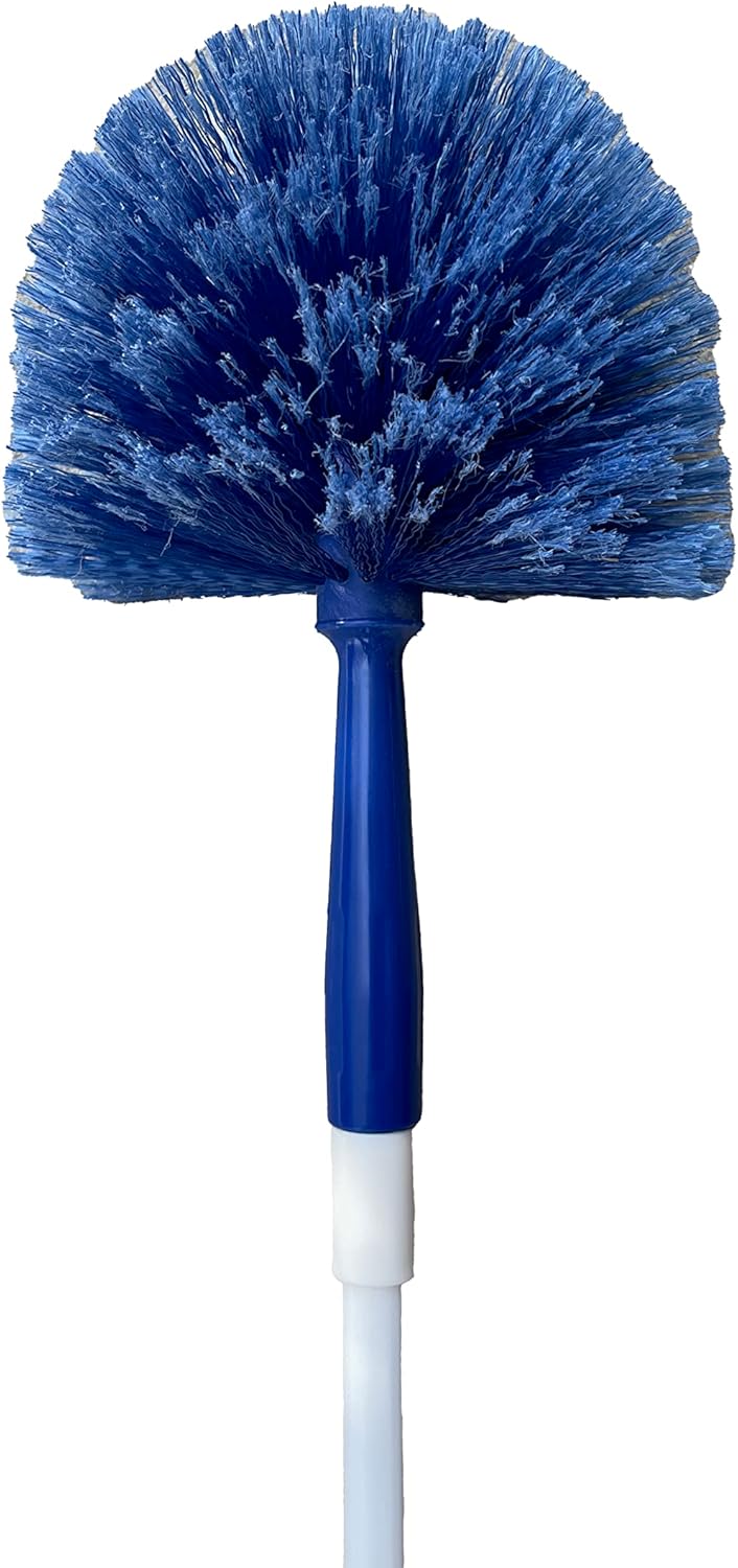 The Original Web Cobweb Duster with and extending pole has brightly colored blue bristled split-tips capturing dust and dirt. Handle extends to 60″ - adults can reach up to 11-foot ceiling - 6 Dusters