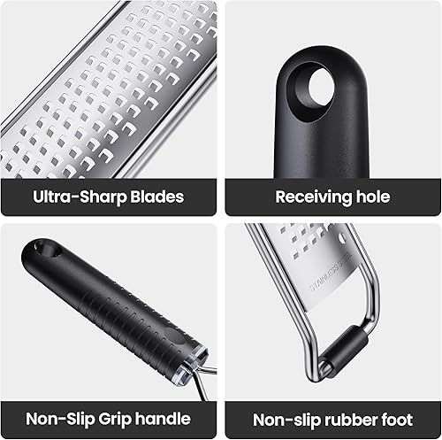 Miniatura 6 de Rallador de limón y queso prémium con asa, cítricos, parmesano, ajo, acero inoxidable afilado, 15 pulgadas