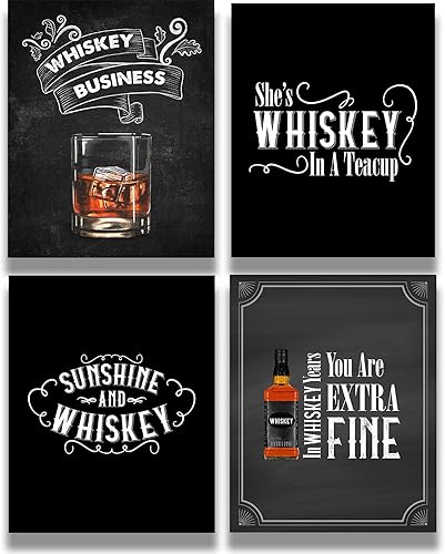 Decoración de bar de whisky juego de 4 imágenes de arte de pared de cóctel decoración de pared de cocina regalo divertido para camareros o amantes