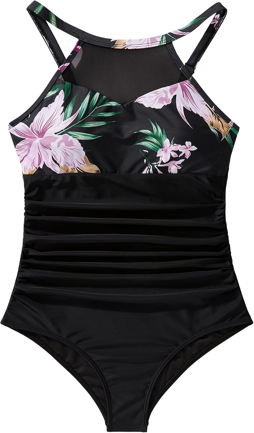 SUUKSESS Women Tummy Control One Piece Swimsuit Sexy Mesh High Neck Bathing Suit