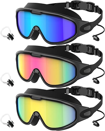 Vista 10 de Gafas de natación para adultos, para hombre y mujer, gafas para hombre: sin fugas, lentes inastillables con protección UV400 antivaho Negro