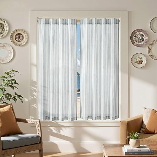 Miniatura 44 de jinchan - Cortinas de cocina de lino de 36 pulgadas de largo, a rayas finas, de media altura, pequeñas, para sala de estar, baño, café, estilo de