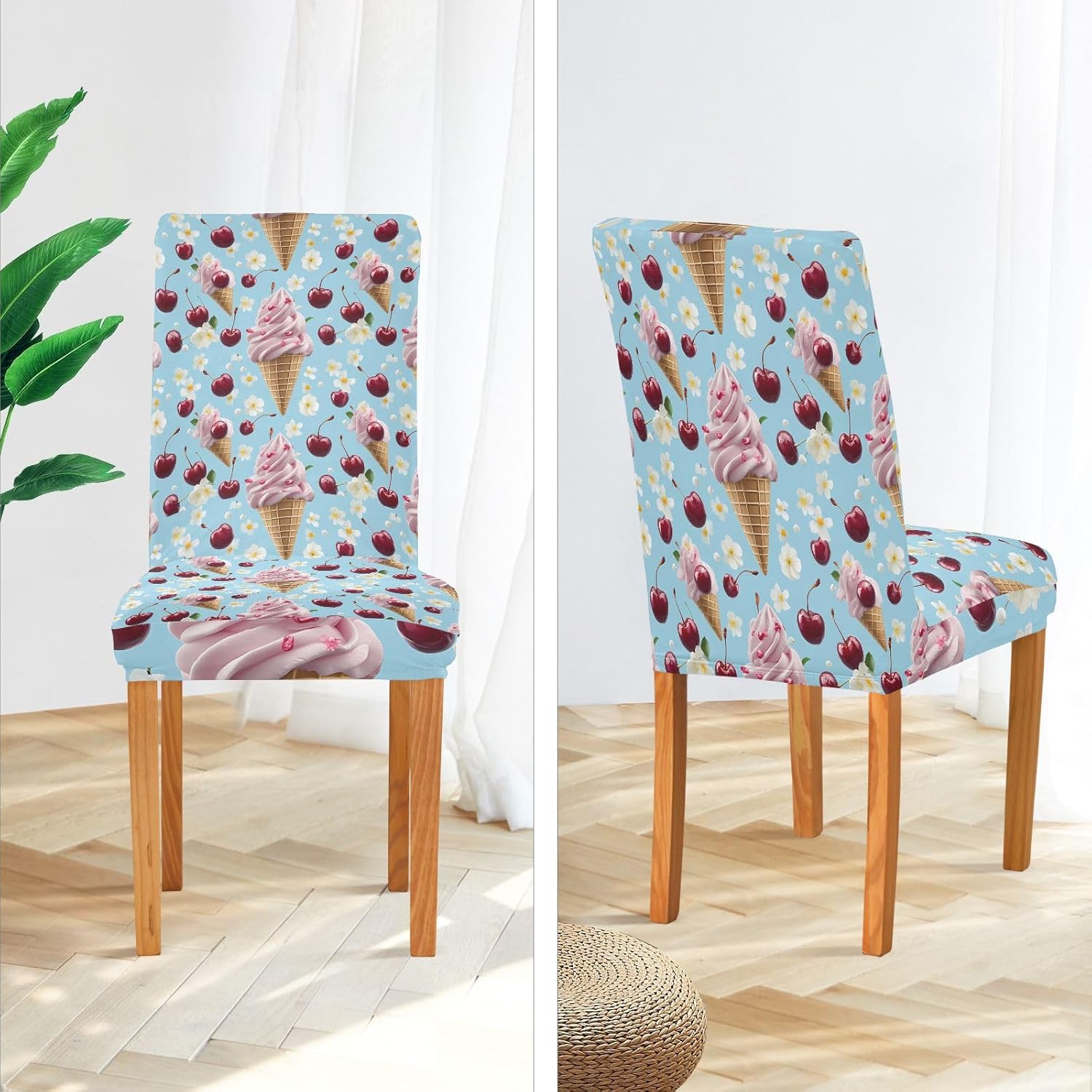 ALAZA Chair Covers for Dining Room, Ice Cream Flower Cherry Pattern Stretch Chair Cover Sets Chair Protector Removable Washable for Ktichen Restaurant Hotel