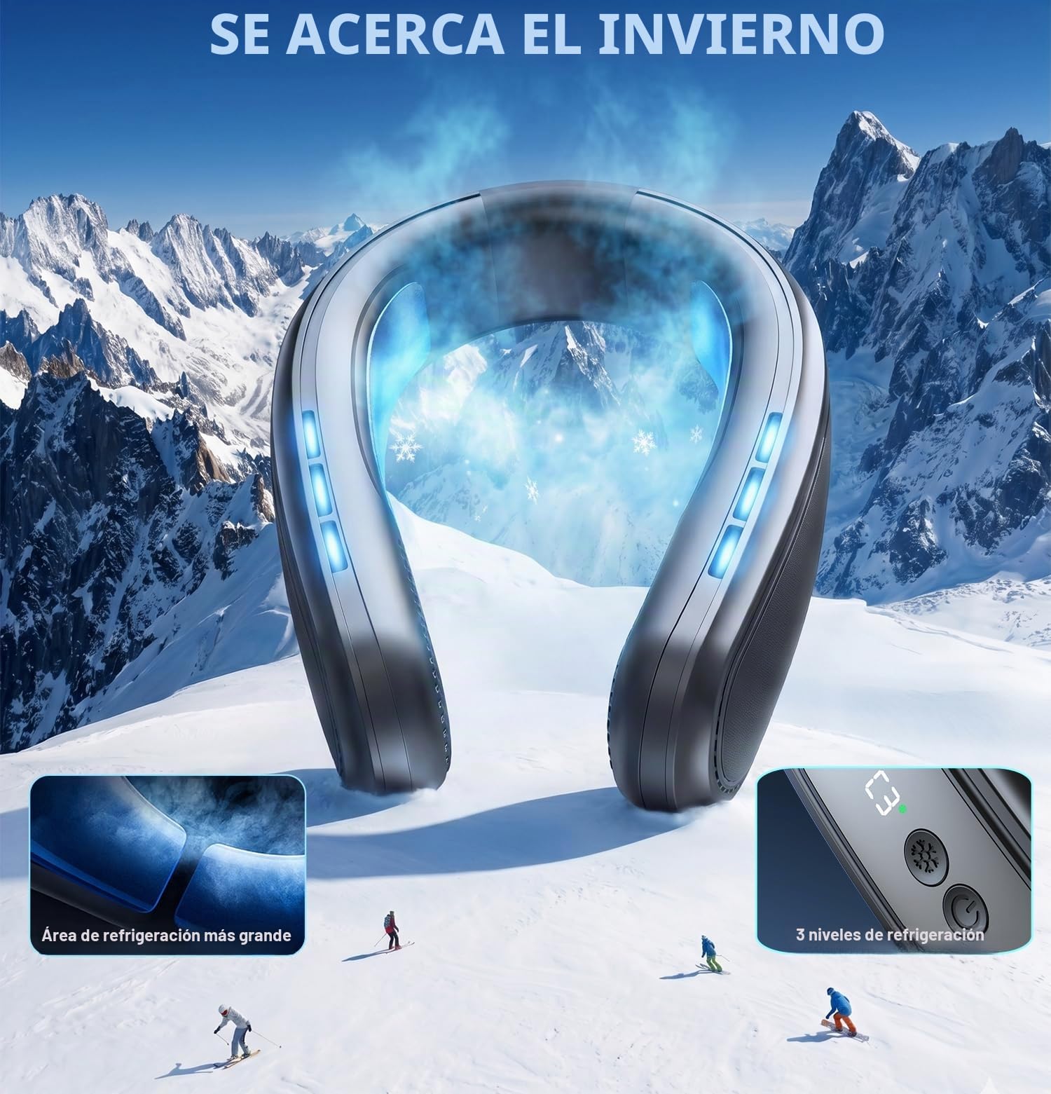 Ventilador de Cuello Portatil con 2 Hielo Placas de Refrigeración, Ventilador Cuello Silencioso Aire Acondicionado Portátil, 4000mAh USB Recargable,Portable Neck Fan Regalos para Oficina Viaje Mujere