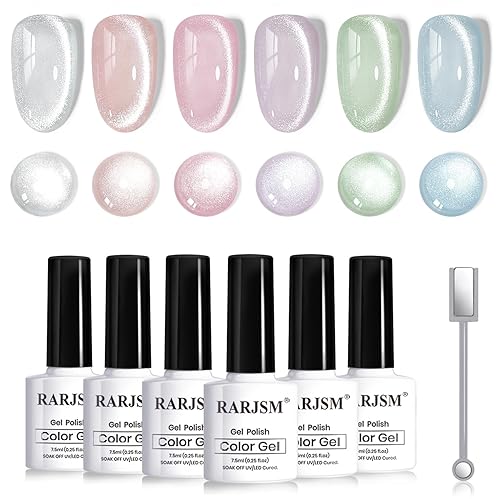 RARJSM Sparkle Diamond Cat Eye Gel Nail Polish Set 6