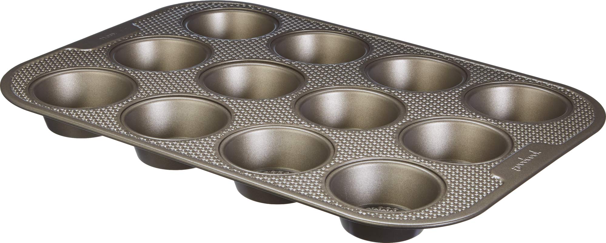 GoodCookGood Cook 5503 Aluminized Steel, Diamond-Infused Non-Stick Coated Textured Bakeware, 12 Cup Cupcake, champagne pewter