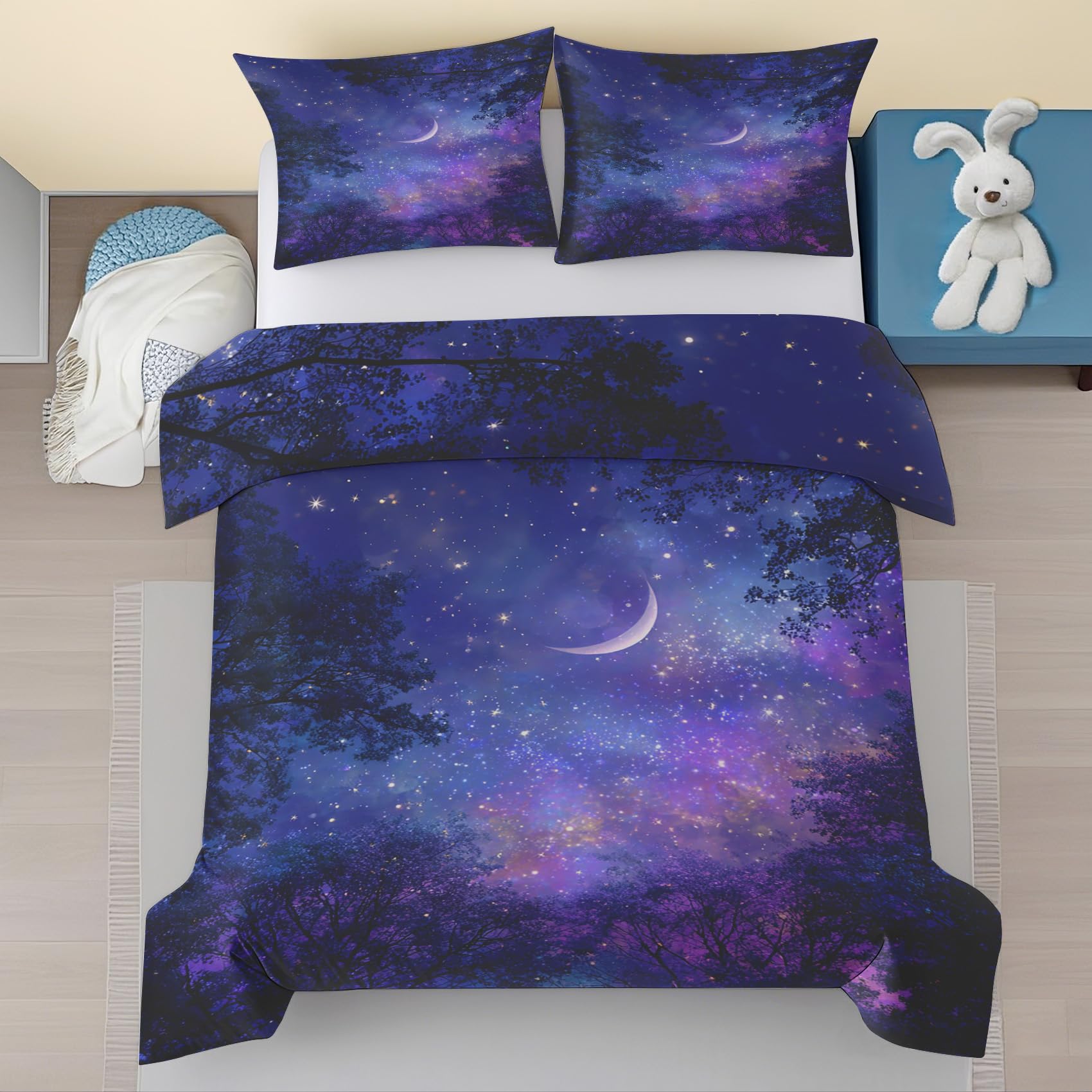 Parure de lit avec fermeture éclair en microfibre premium motif lune