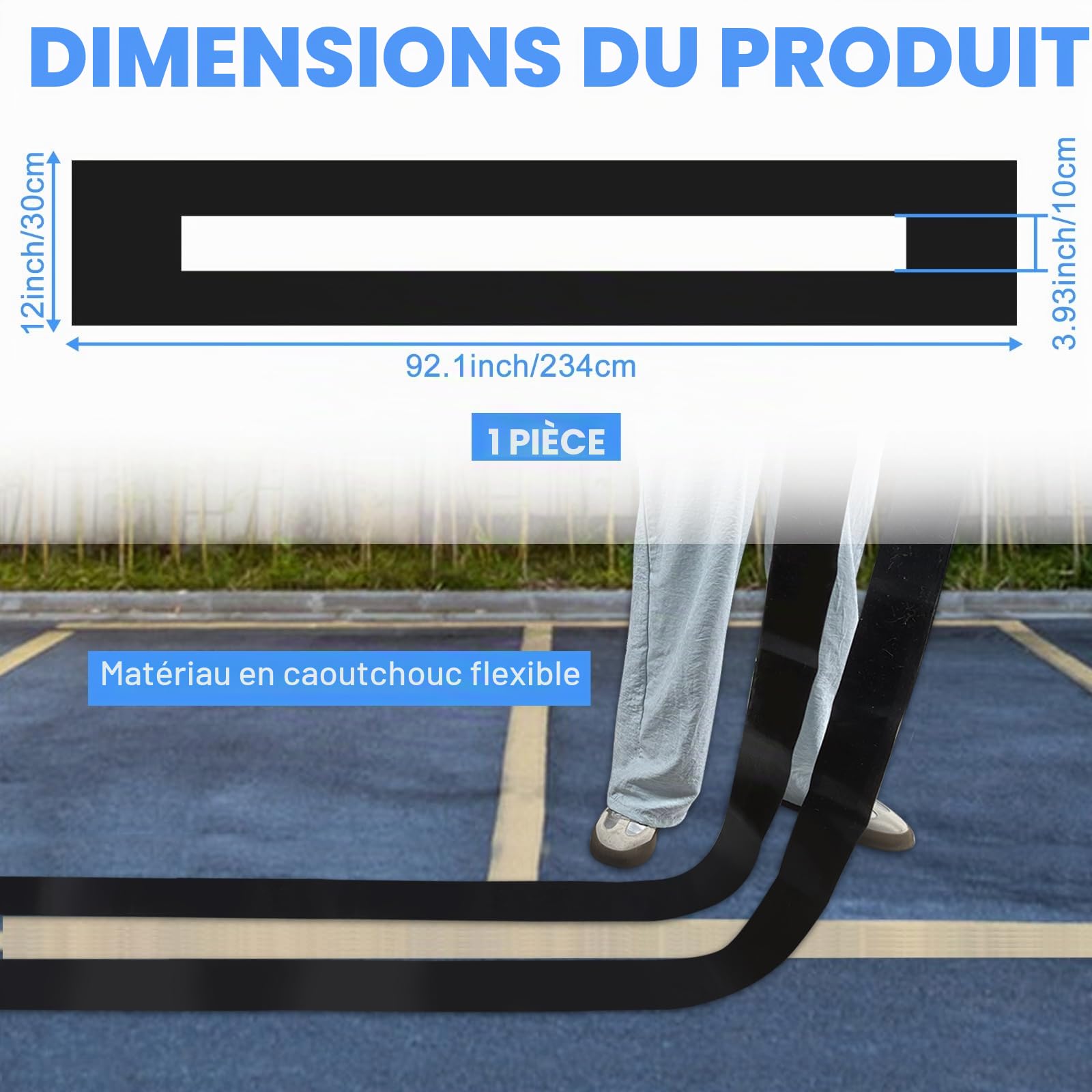 Pochoir en silicone pliable et réutilisable pour peinture de parking et lignes de trottoir, 233,7 x 10,2 cm, noir