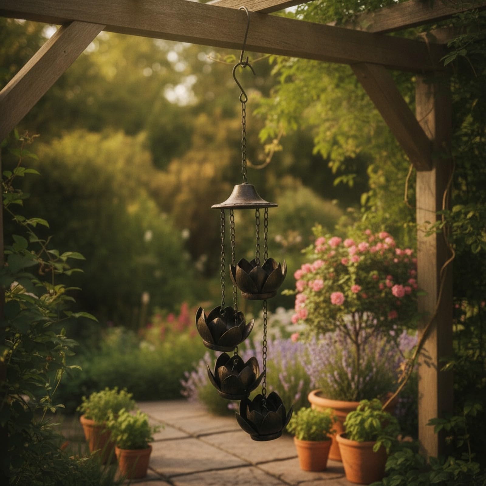 Blumenampel mit Kuppelförmigem Überbau Und Robusten Ketten für Mehrstöckige Bepflanzung für Gartenzaun Und Balkongeländer
