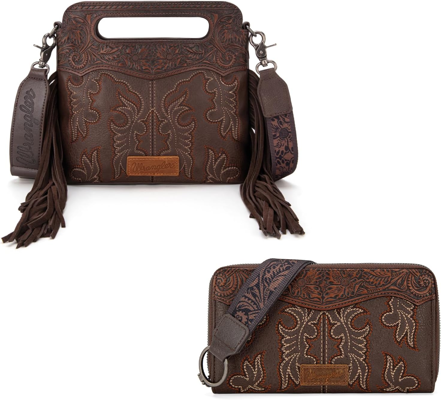 Wrangler Western Fringe Top Handle Crossbody Bag with Wallet for Women