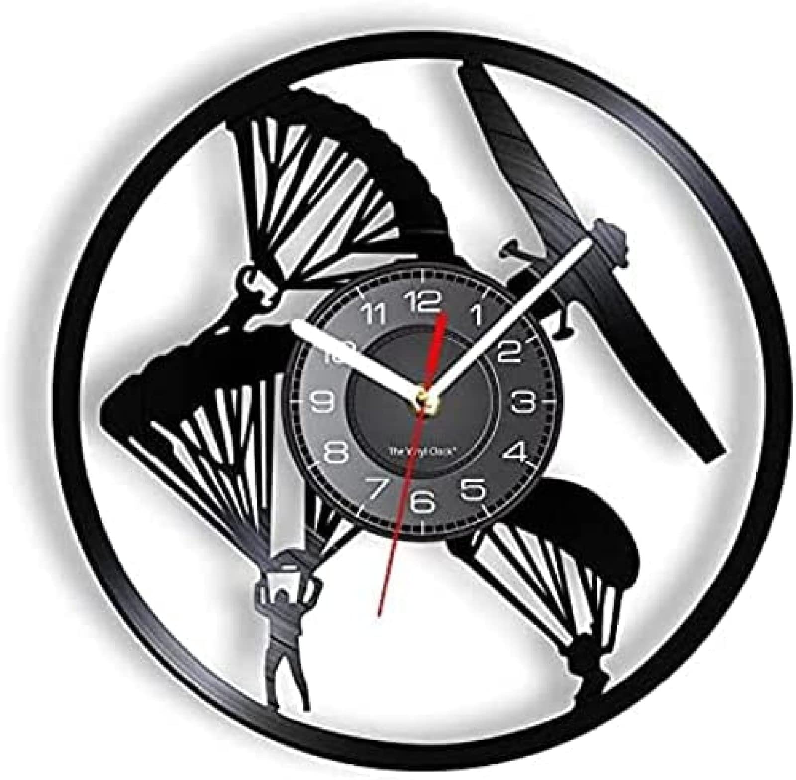 12 Pulgadas silencioso sin tictac Reloj de Pared de Vinilo Paracaidismo Deportivo Reloj de Pared Hecho de Vinilo Real avión helicóptero piloto Paracaidismo Reloj de Pared Moderno artesanías