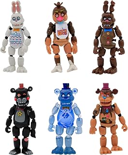 Puruuige FNAF Figures 6 Pcs/Set FNAF Themed Five Nights At Game Action Figures 13-15.5CM Can Light-Up with Posing Joints for Fans