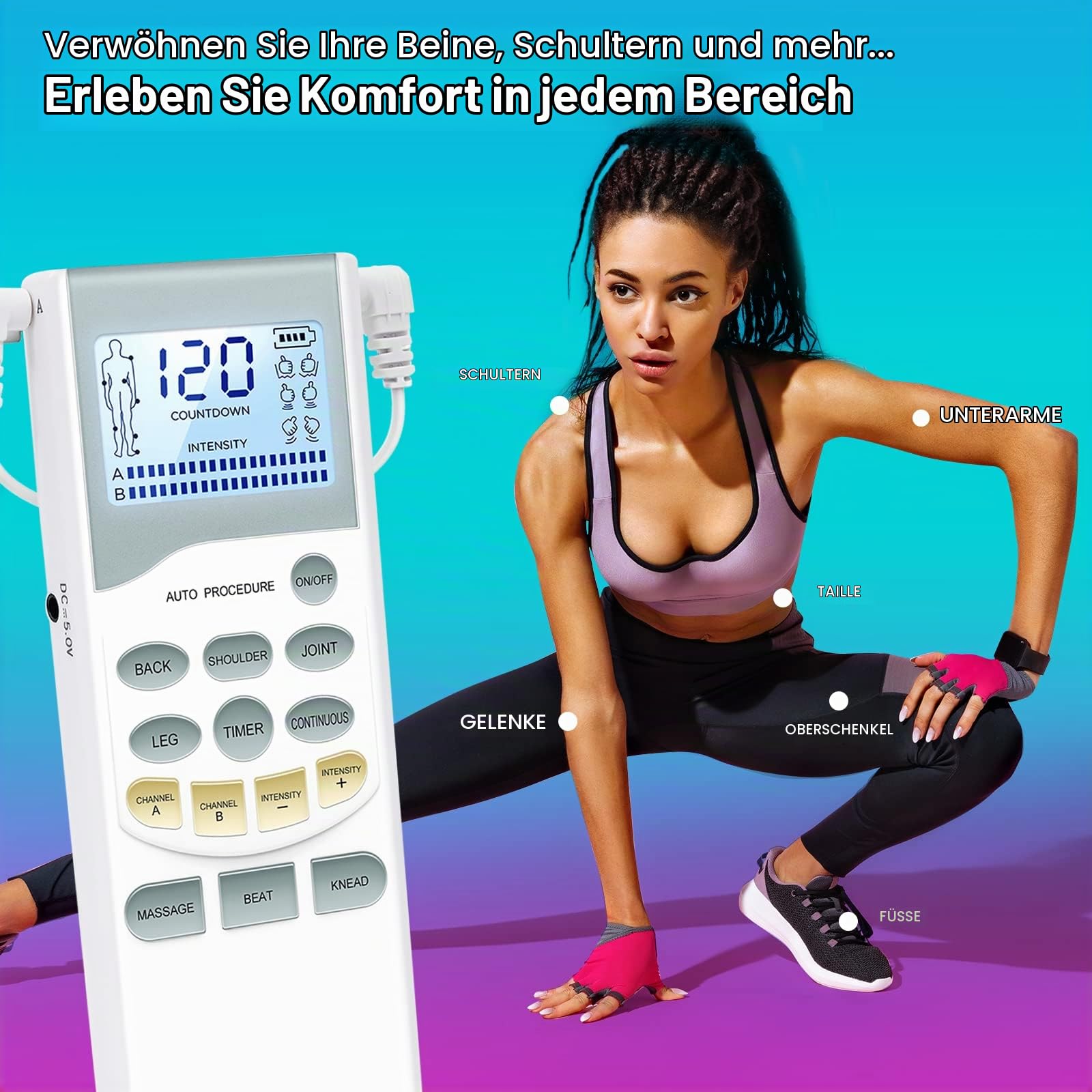Easy@Home TENS-Gerät Schmerztherapie: wiederaufladbares professionelles Reizstromgerät Elektrostimulationsgerät mit hintergrundbeleuchtetem LCD-Display & leistungsstarker Pulsintensität - PL-029V