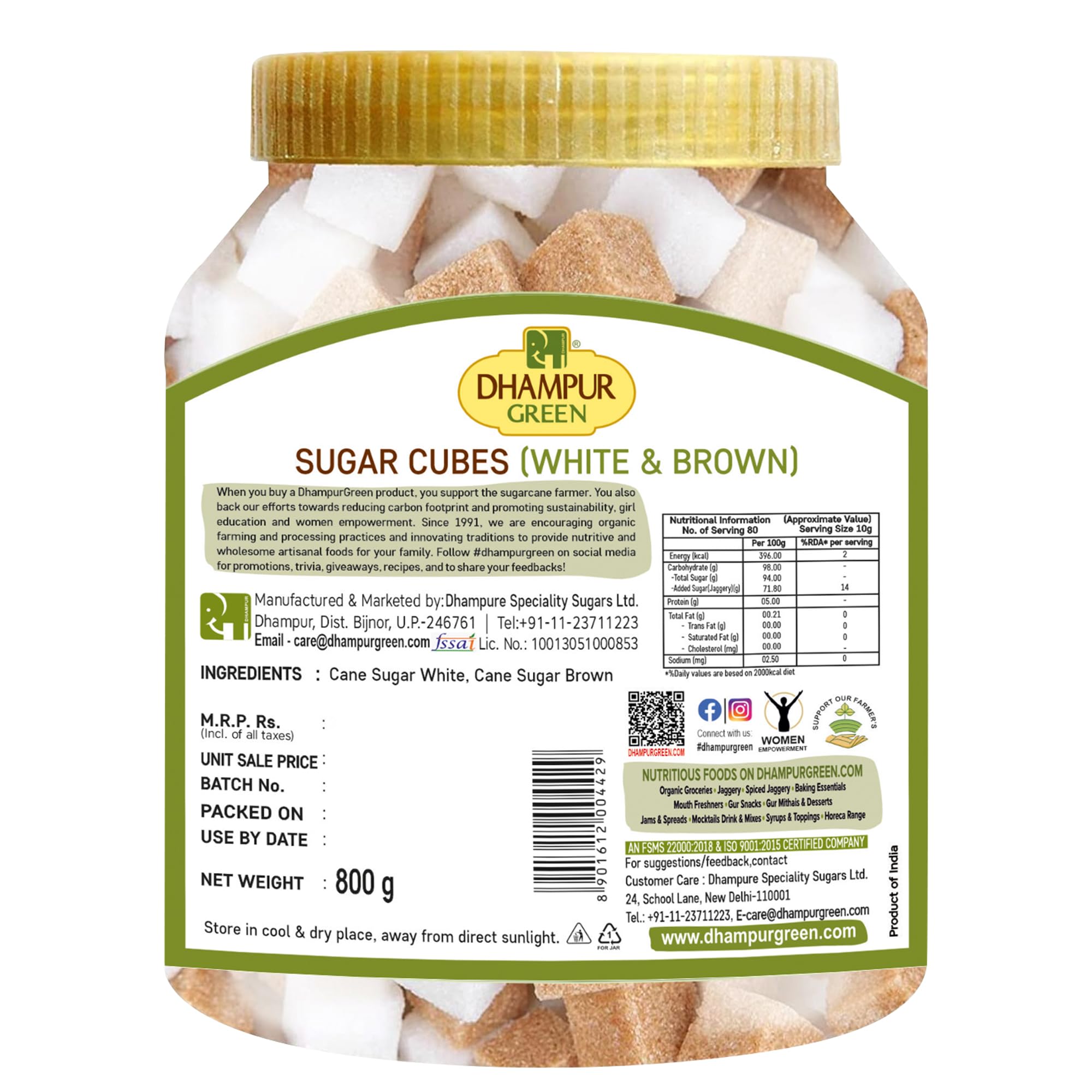Dhampurgreen Brown & White Sugar Cubes, 800g | Mix Sugar Cubes, | Sugar Cubes For Tea And Coffee | Sulphurless | No Chemicals - Image 2 thumbnail