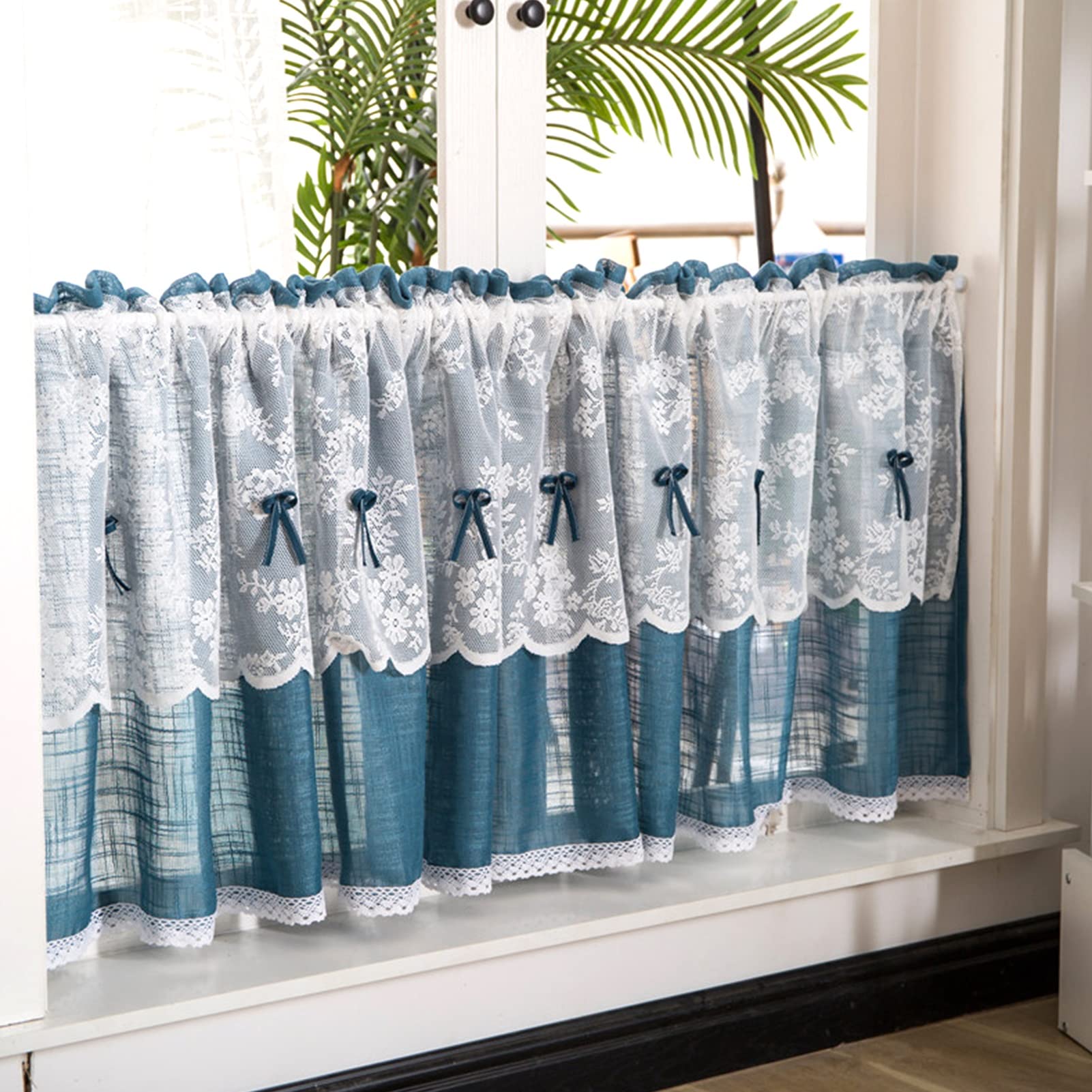 GUAWJRZDP Cortina pequeña de Tul Doble,Media Cortina for Ventanas pequeñas,Cortina Bistro de Cocina,Semitransparente,Encaje de Encaje,Tipo Juego de Varillas,una Pieza (Size : 140x 120cm (WxH))