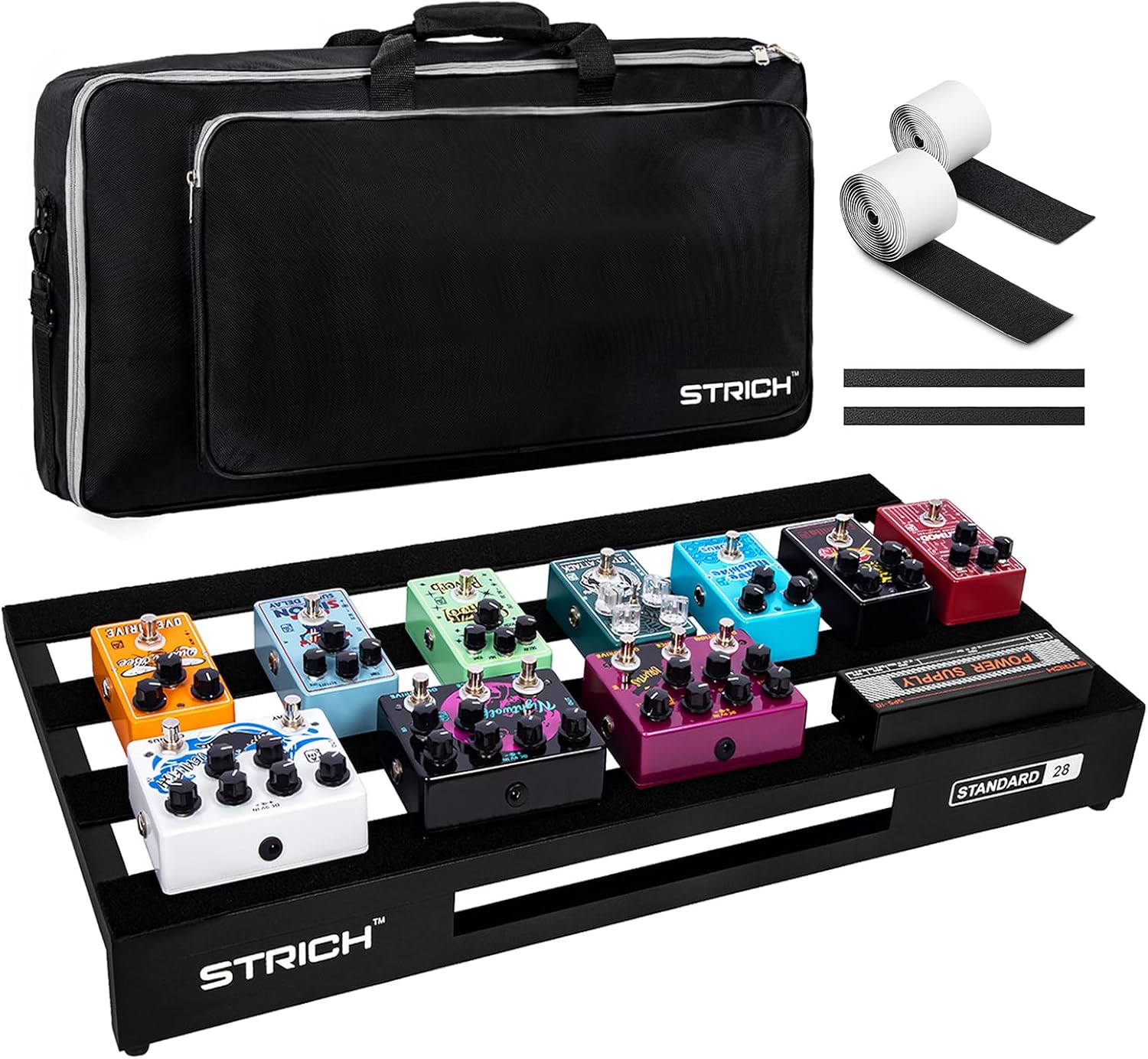 STRICH Guitar Pedal Board Aluminum Alloy 3.24lb Lightweight Pedalboard 28'' x 13.78'' Extra Large Effect Pedals board with Carry Bag, STANDARD 28 (Angled)