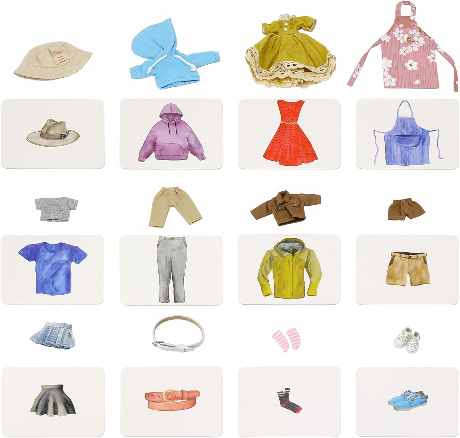 Montessori Language Materials Objects with Similar Cards 12pcs Mini Clothing Replicas with Cards