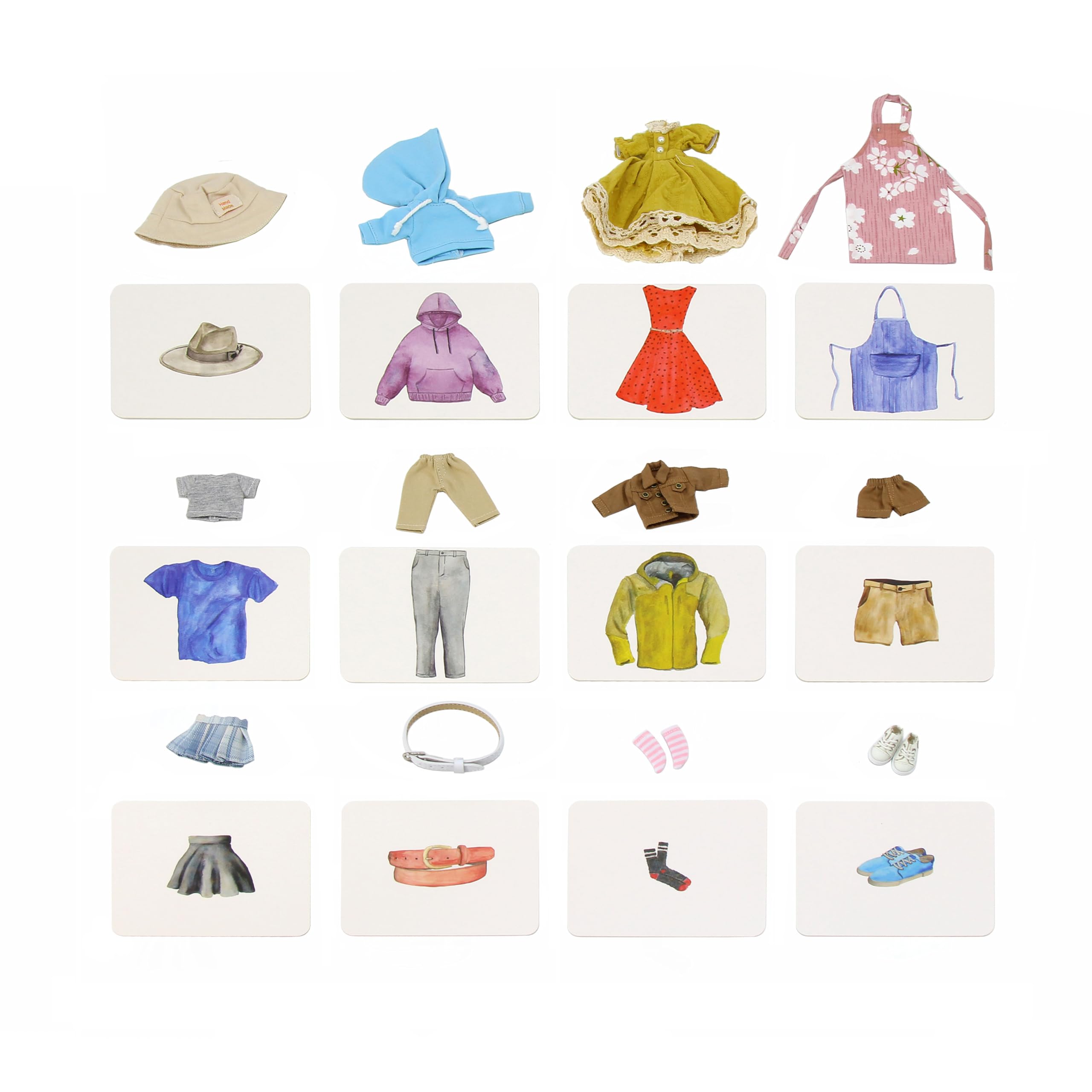 Montessori Language Materials Objects with Similar Cards 12pcs Mini Clothing Replicas with Cards