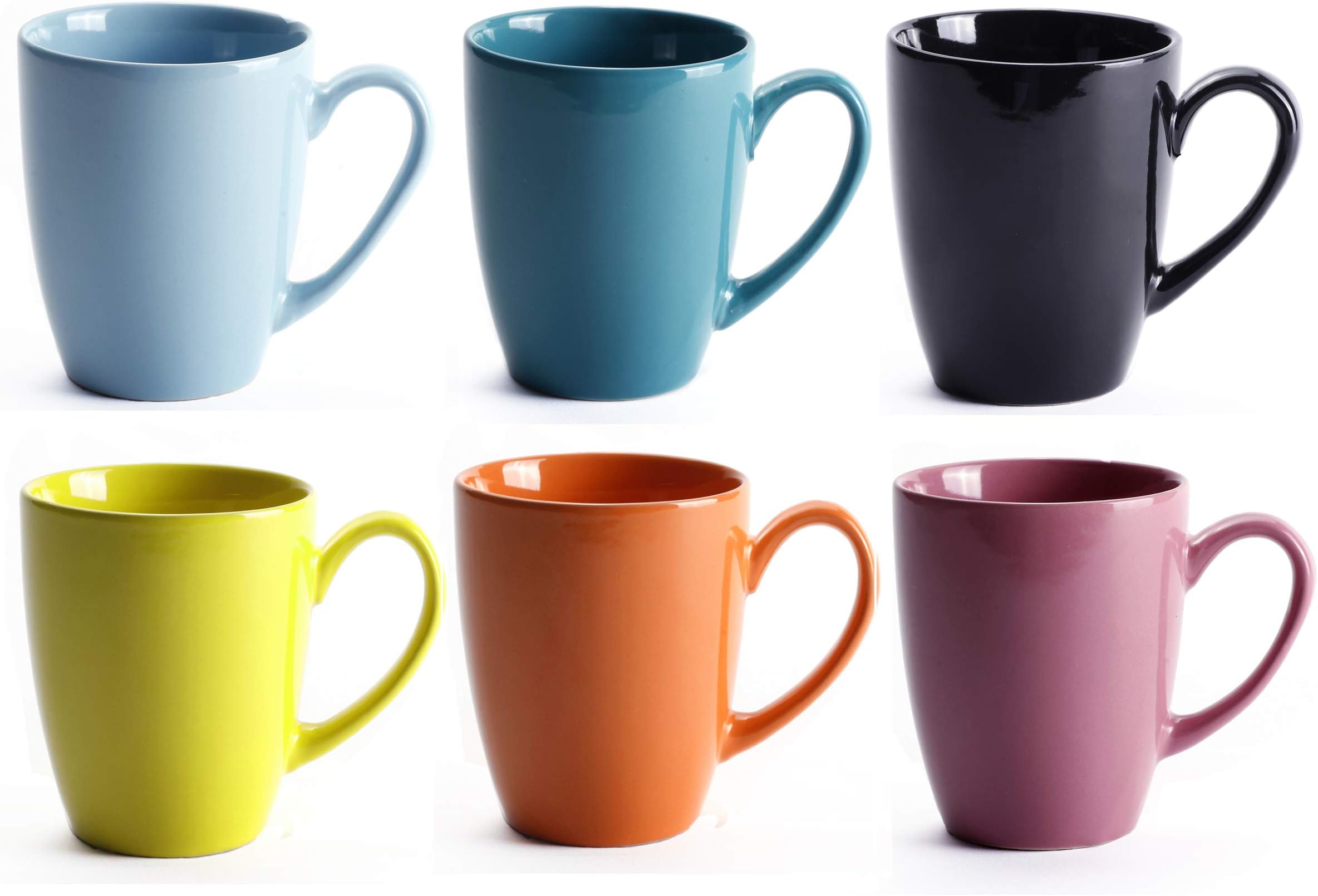 12 OZ Ceramic Coffee Mug Tea Milk Cup Set of 6,Multi Solid Colour (Multi-6 pcs)