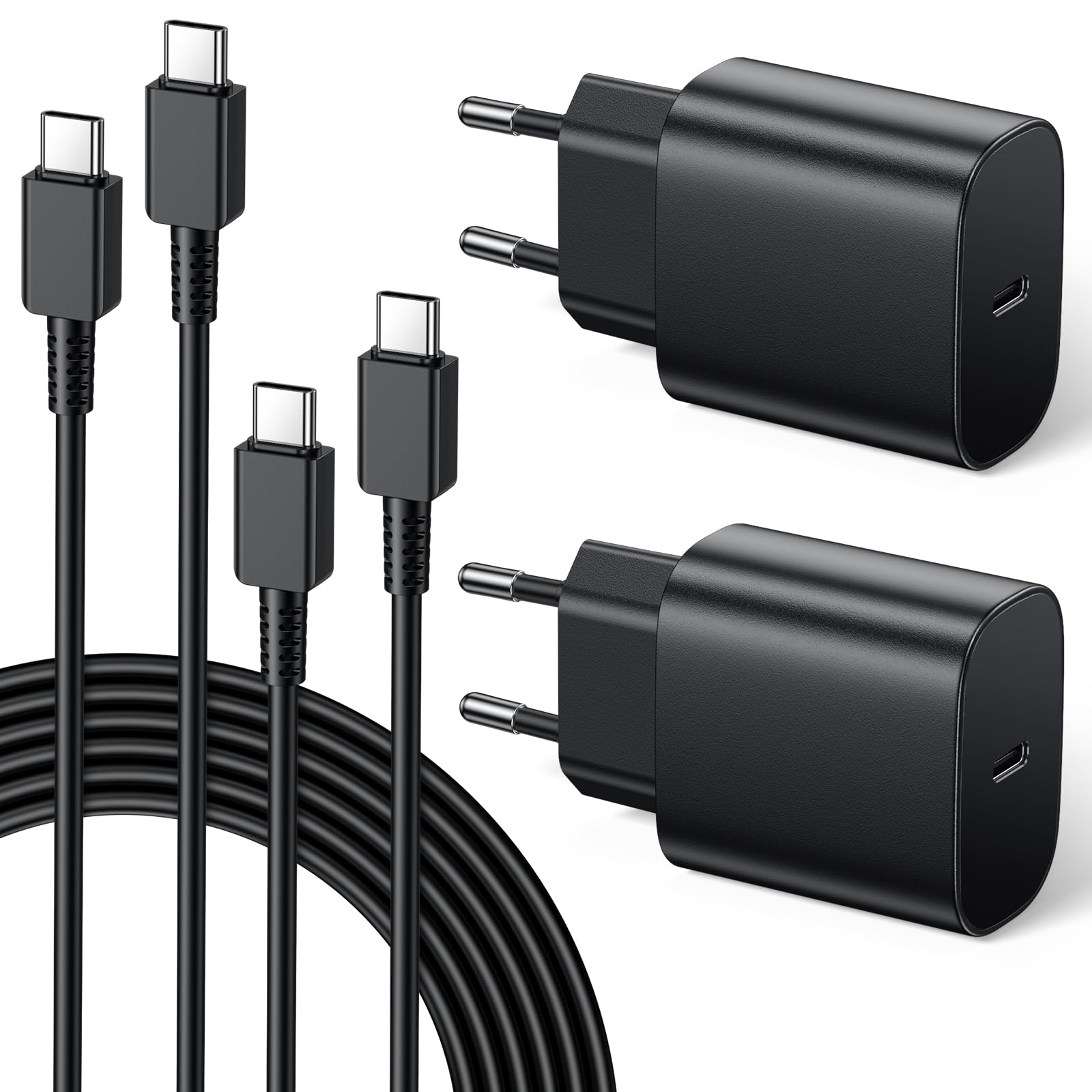 USB C ladegerät ladekabel für Samsung, 2 Pack 25W Schnellladegerät Netzteil mit 2 Pack 2M Ladekabel für Samsung Galaxy S25 S24 S23 S22 S21 Ultra S21+ S20, Typ C Handy Netzteil Adapter Fast Charger