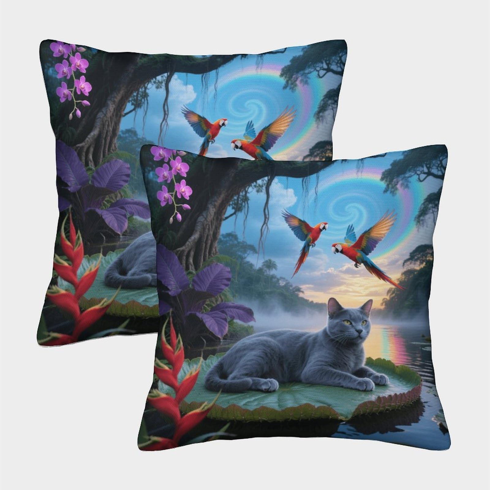 EMYXPAQM Russian Blue Cat Cushion Covers Set of 2, Premium Polyester Throw Pillow Covers with Hidden Zipper, Premium Square Pillow Cases, for Sofa Bedroom 45x45cm