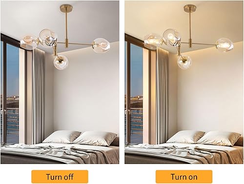 Miniatura 4 de Lámpara de techo moderna semiempotrada, lámpara de araña dorada de 4 luces de mediados de siglo con globo de cristal, iluminación de techo clásica