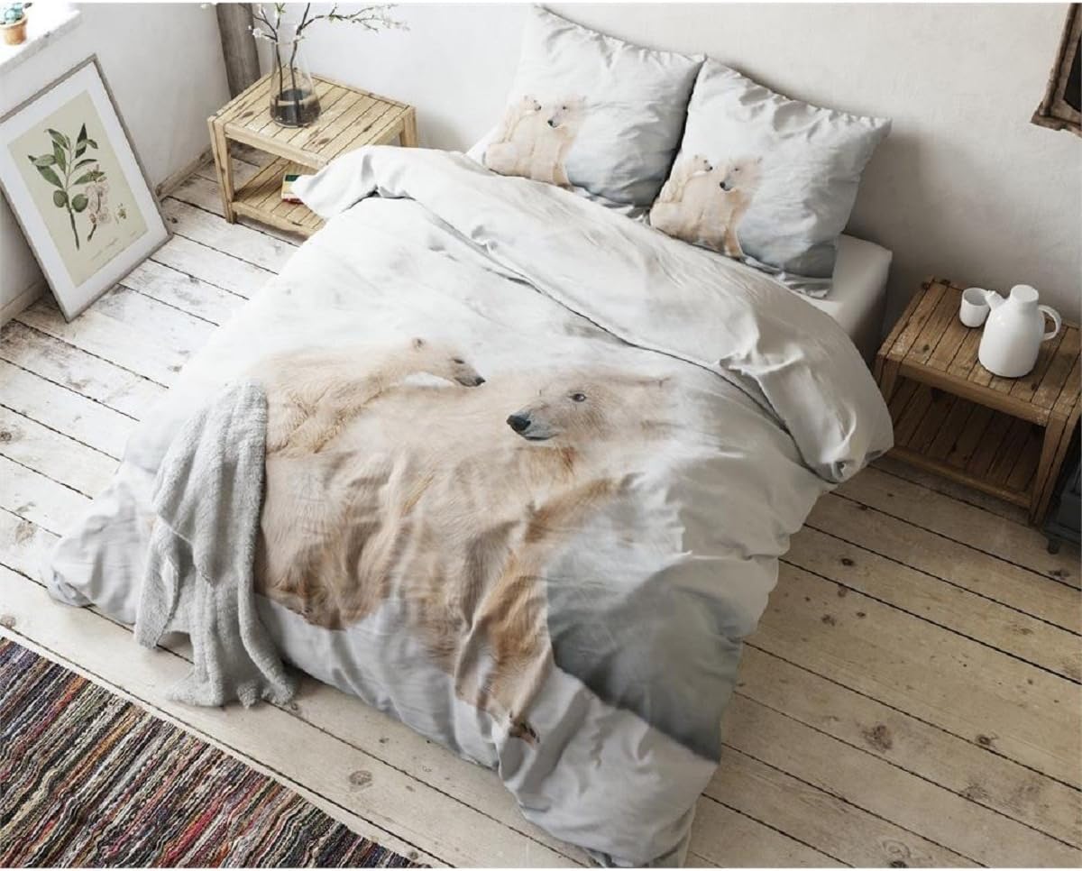 For Lovers in the cold Bed Linen 100% micropercal, Sleeptime White (Wolf or Bear), white, 200 x 220