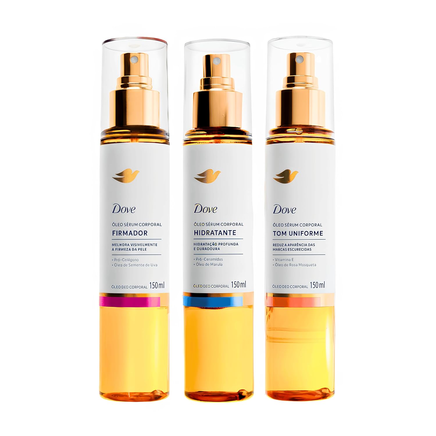 Kit Dove Deo Óleo Sérum Corporal Spray Firmador + Hidratante + Tom Uniforme