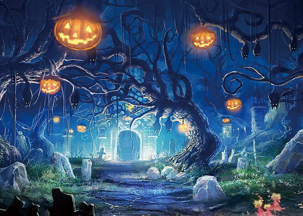 64 以上節約 ハロウィンテーマ写真背景 7x5フィート 森 怖い 月 夜 不気味な森 パンプキン ジャックランタン 子供の誕生日パーティー クリスマス前のベビーシャワー写真背景 写真小道具 ビニール Applepress Ca