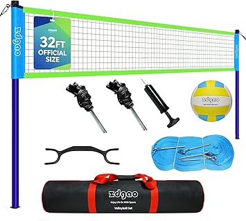 Volleyball Net Outdoor - Portable Volleyball Set for Backyard with Professional Volleyball Net, Wrap Yarn Volleyball and Pump, Boundary Line, Carry Bag