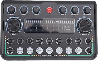 Matybobe Live Sound Card Multi Functional Light Control Voice Changer Sound Mixer Board for Live Streaming Podcasts