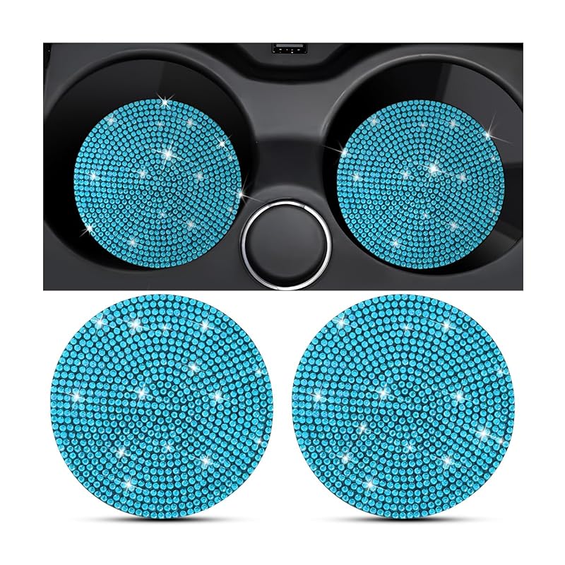 Kit com 2 Porta-Copos para Carro KHGUZ com Strass, PVC, Azul Lago
