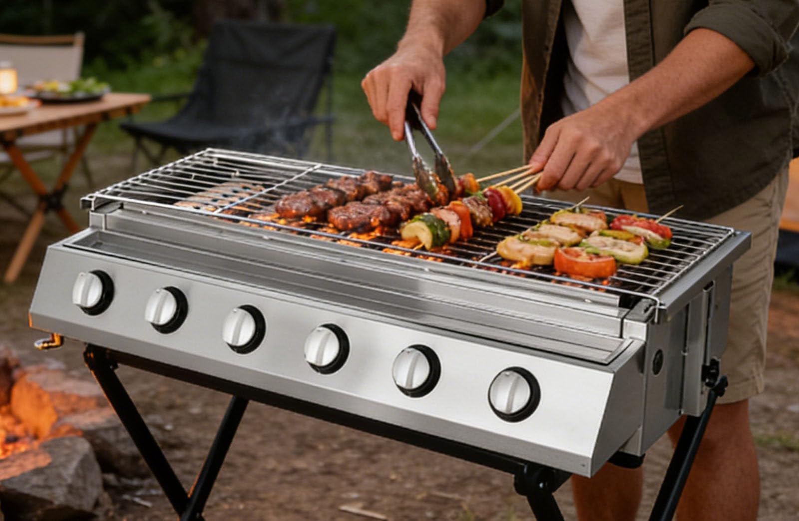 Drmoxin 32''/42'' Tabletop Gas Grill, Commercial LPG Gas BBQ Grill,Professional Barbecues Griddle, 6/8 Independent Switches Gas Grill, for Outdoor Camping or Picnicking A
