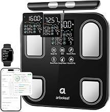 arboleaf Connected Bathroom Scales, 50 Displays Measurements, 180 kg | Scales with 8 Electrodes, with Retractable Handle, Large Screen, Fat & Muscle Mass Measurement, Bluetooth App
