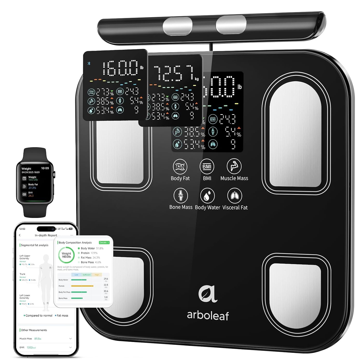(-30%) arboleaf Körperfettwaage Körperanalysewaage mit handsensoren 28*28CM, CS10O