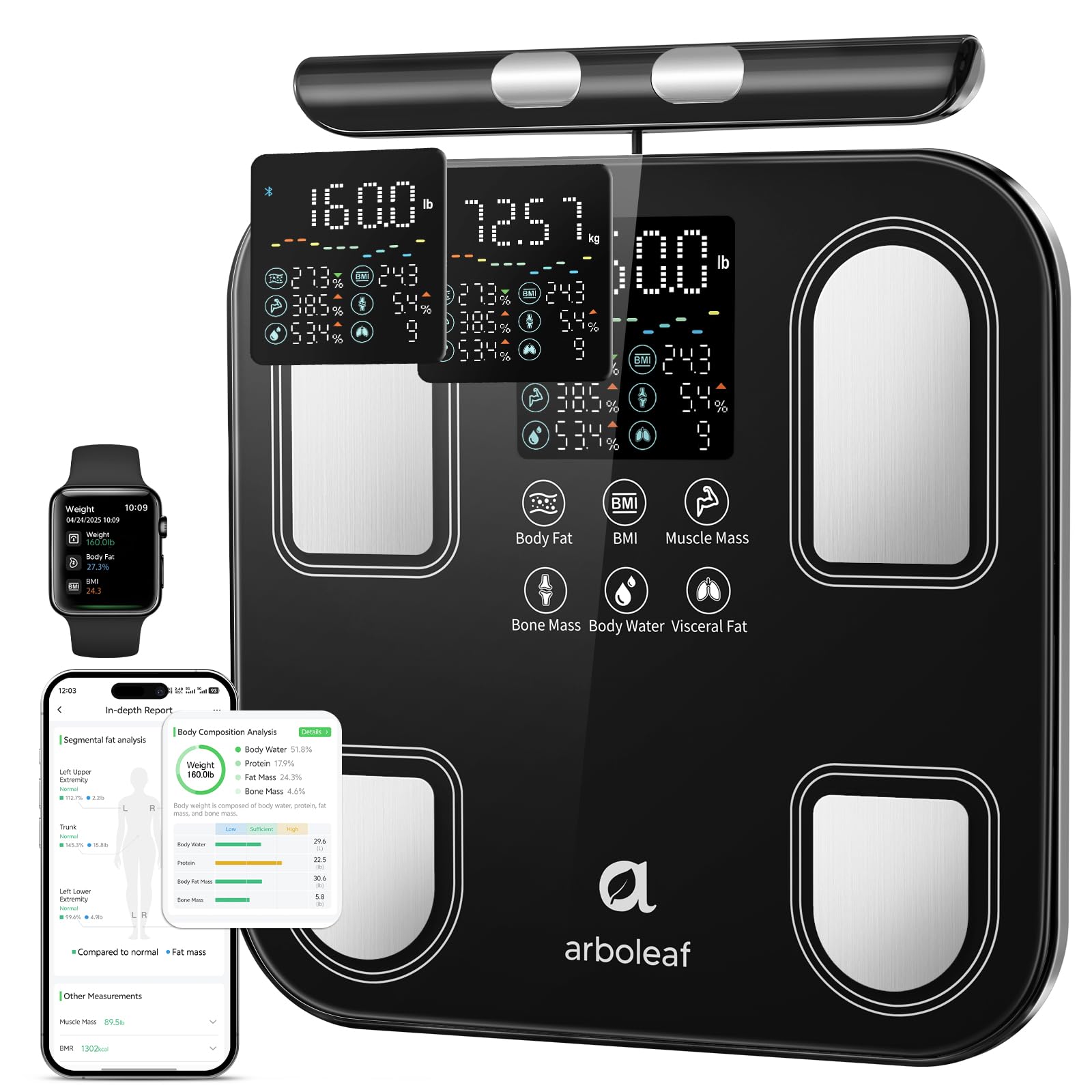 arboleaf Balance Pèse Personne Connectée, 50 Mesures Affichées 180 kg