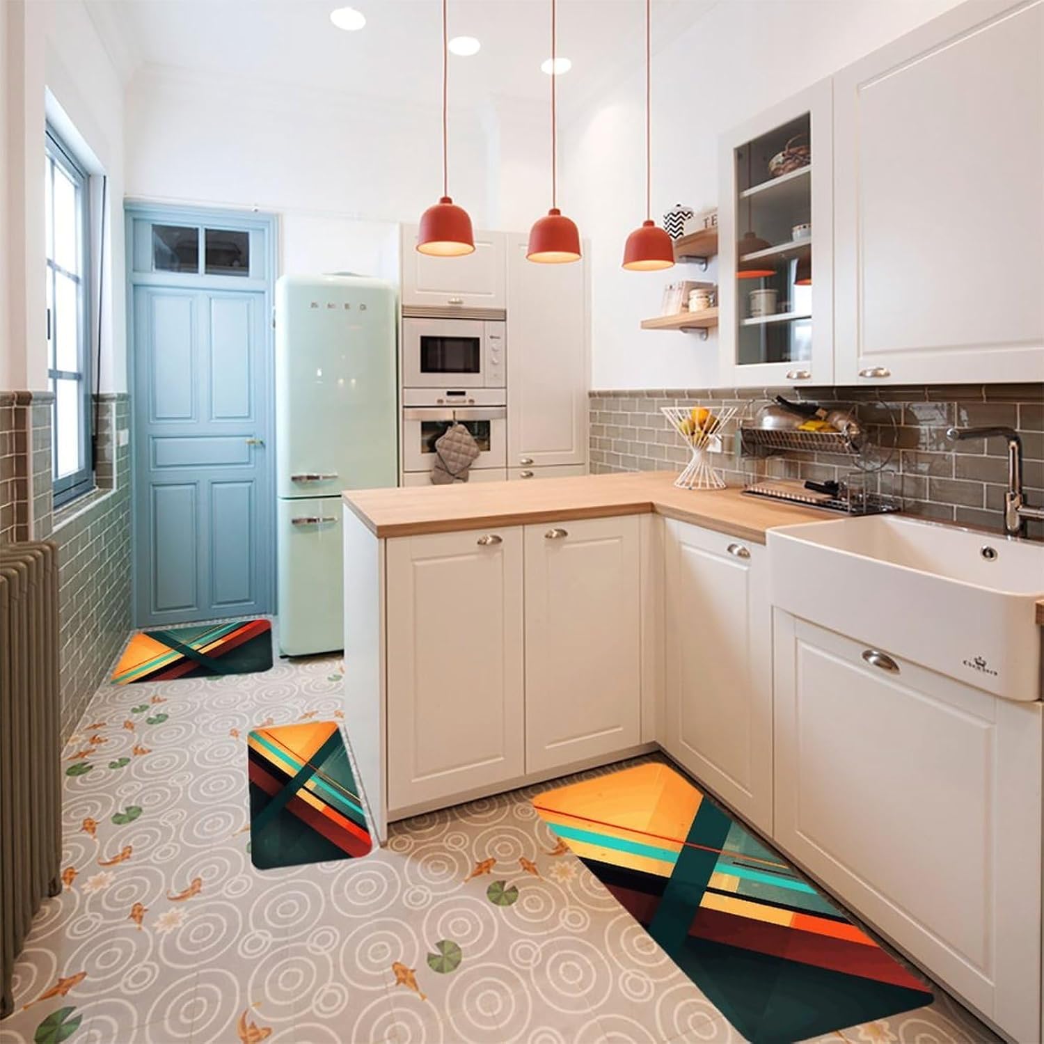 Blocks Kitchen Mats for Floor 3 Pcs Kitchen Rugs