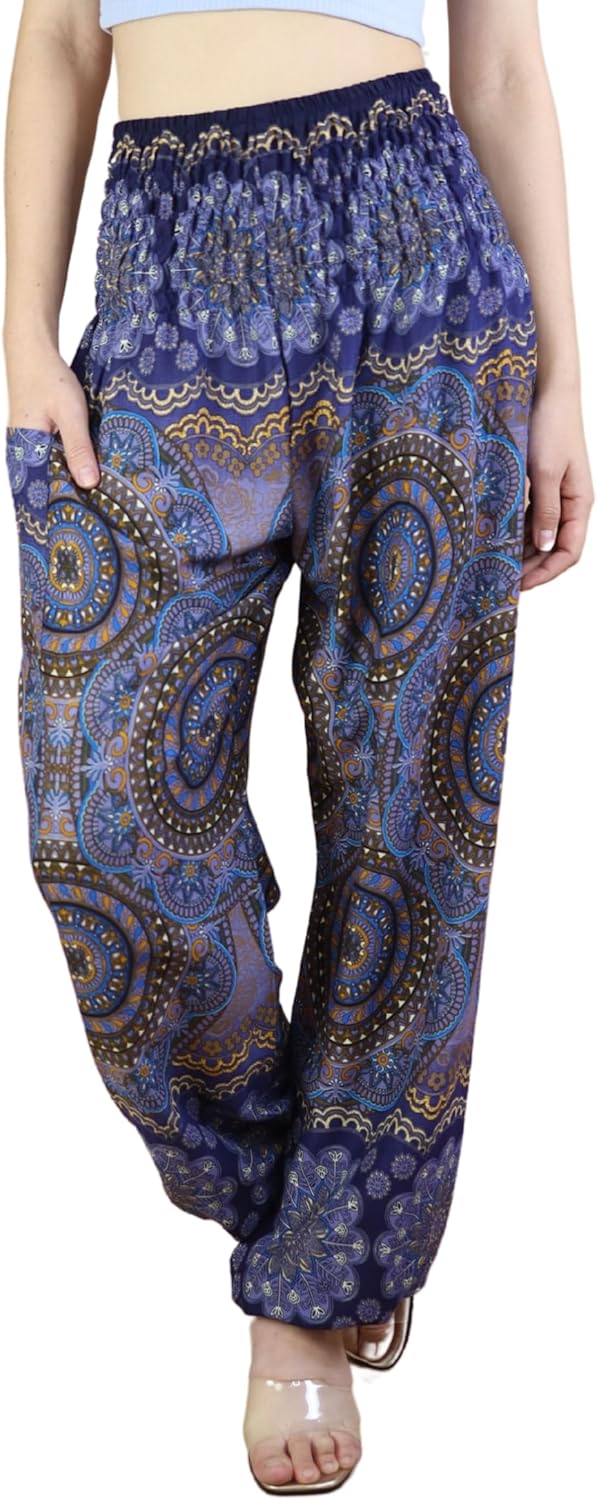 Boho Pants | Harem Pants Women with Pockets | Soft & Breathable Flowy Pajamas | Soft Yoga Pants| Hippie Clothes for Women