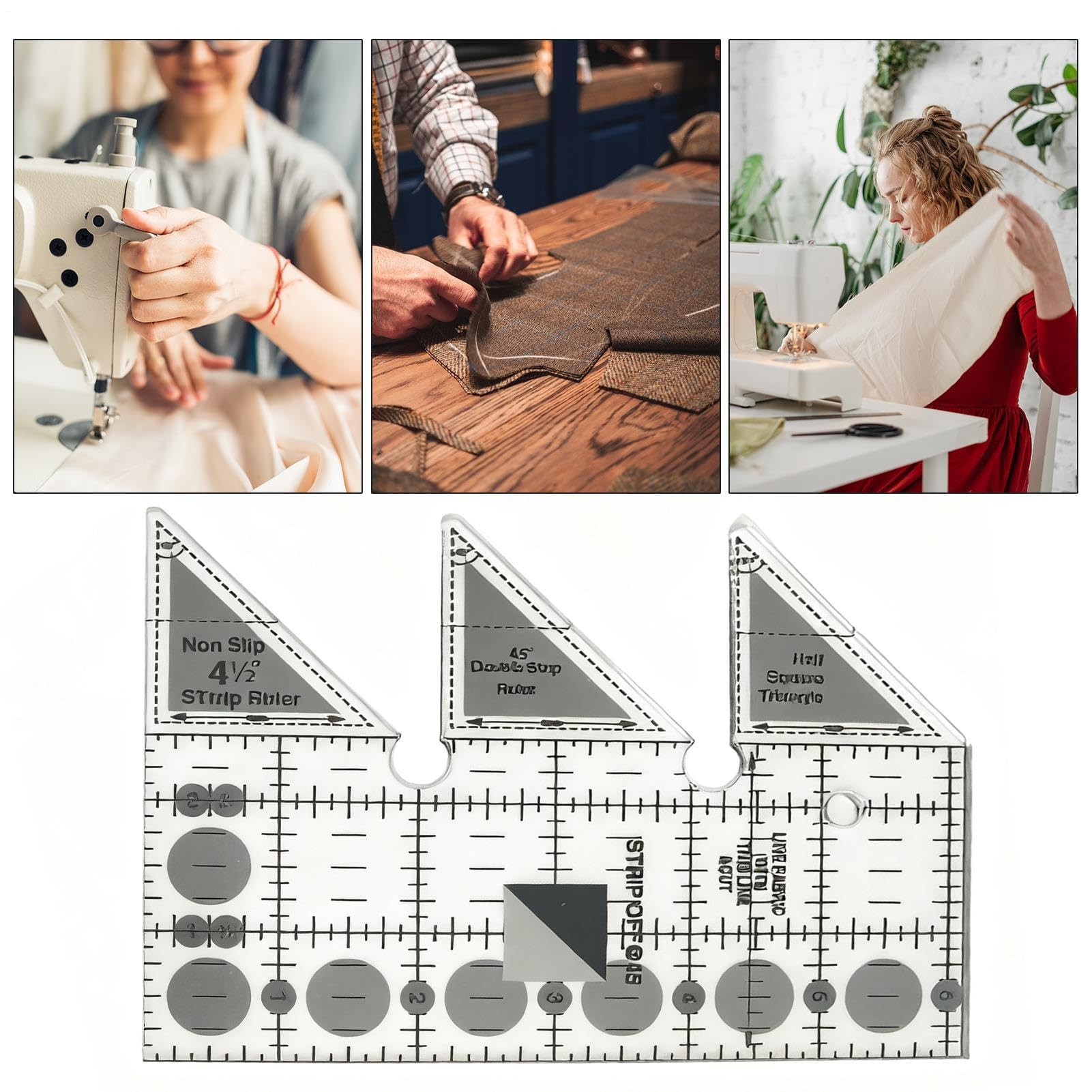 Quiltlineal – 45°-Dreieck mit Rutschfester Oberfläche – zum Nähen, Sticken, Stricken, Häkeln, Weben und Basteln