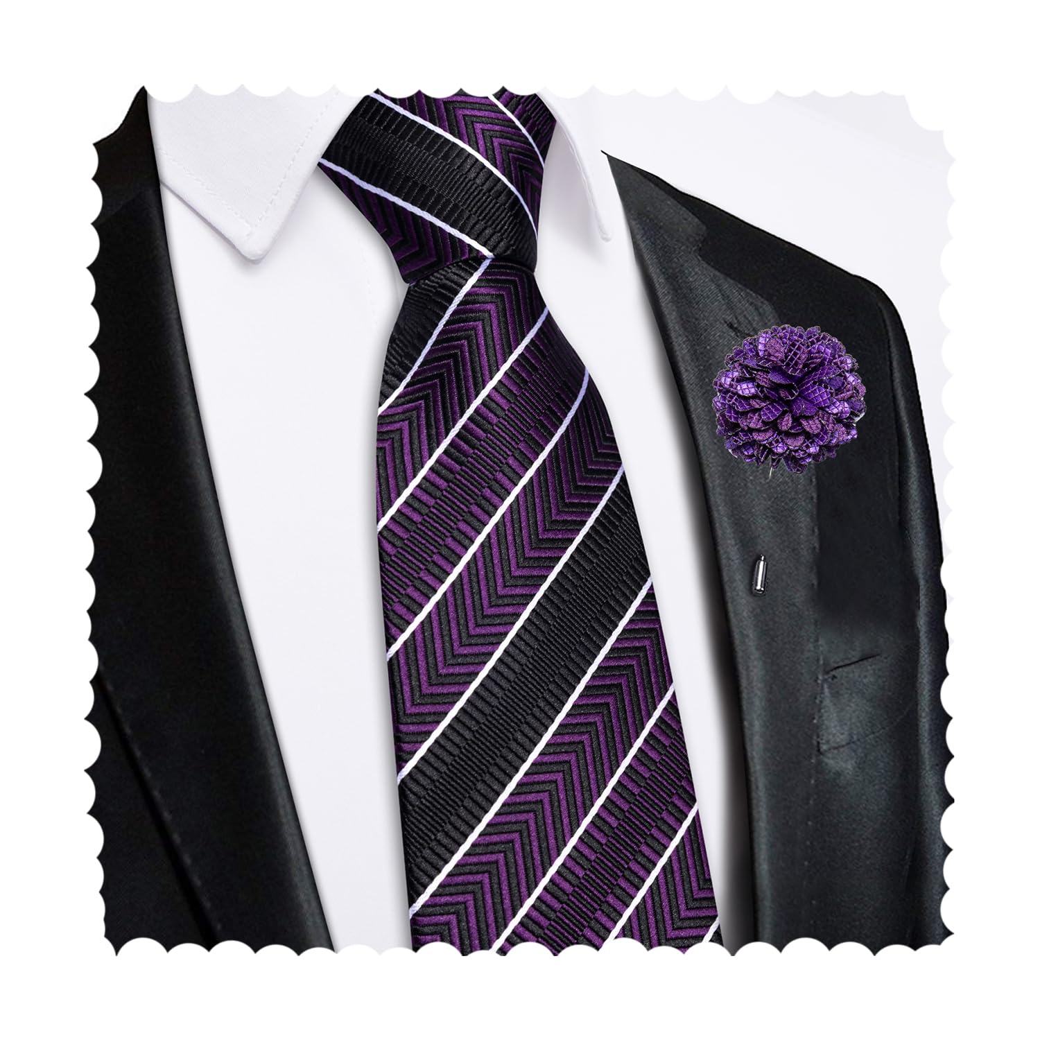 Hi-Tie Zipper Ties for Men Pre-tied Tie Set Lapel Pin Pocket Square and Cufflinks Formal Business Wedding Adjustable Necktie