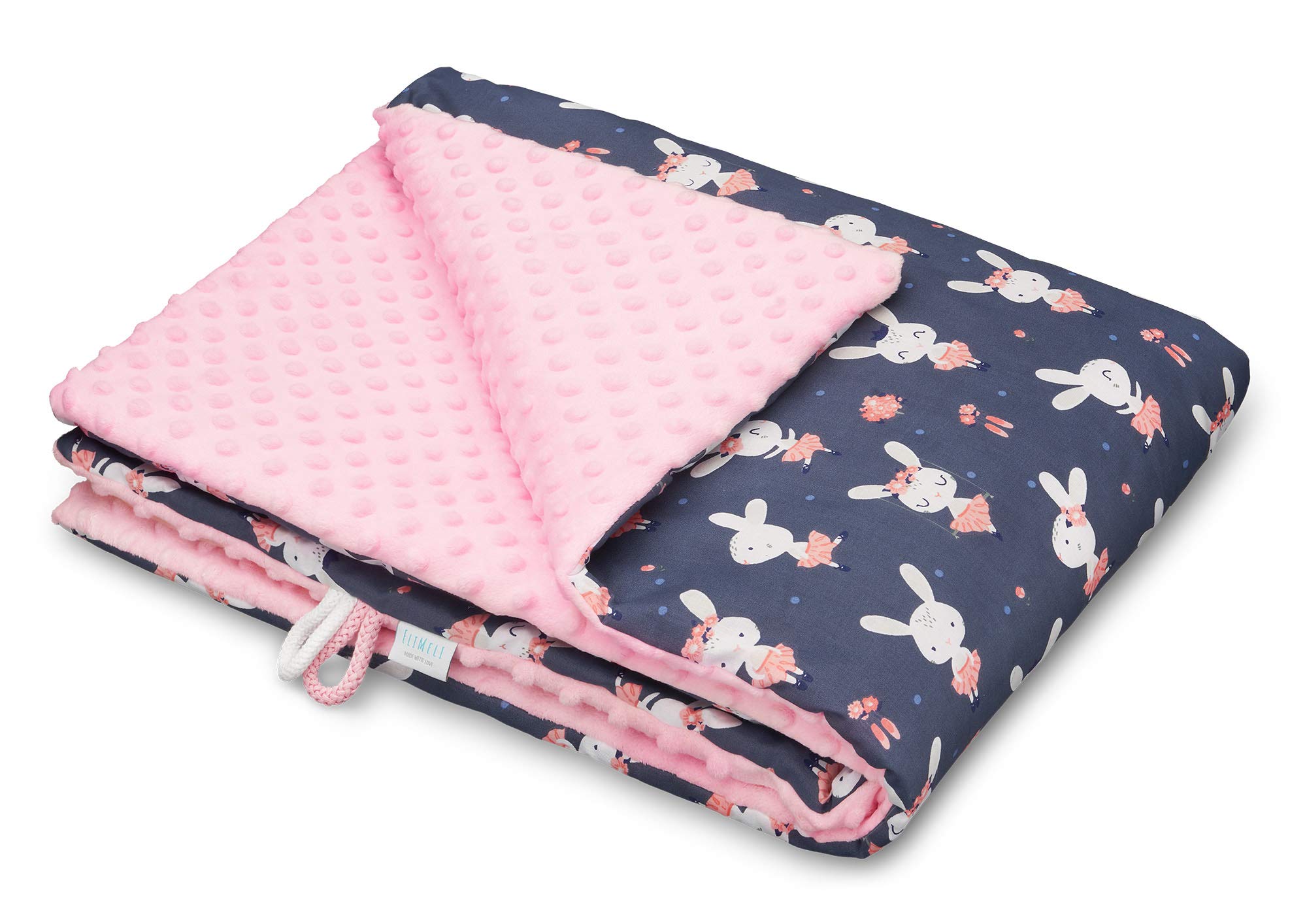 EliMeli Couverture Minky pour bébé, de qualité supérieure, super douce, en polaire et coton, à pois, avec rembourrage, 75 x 100 cm