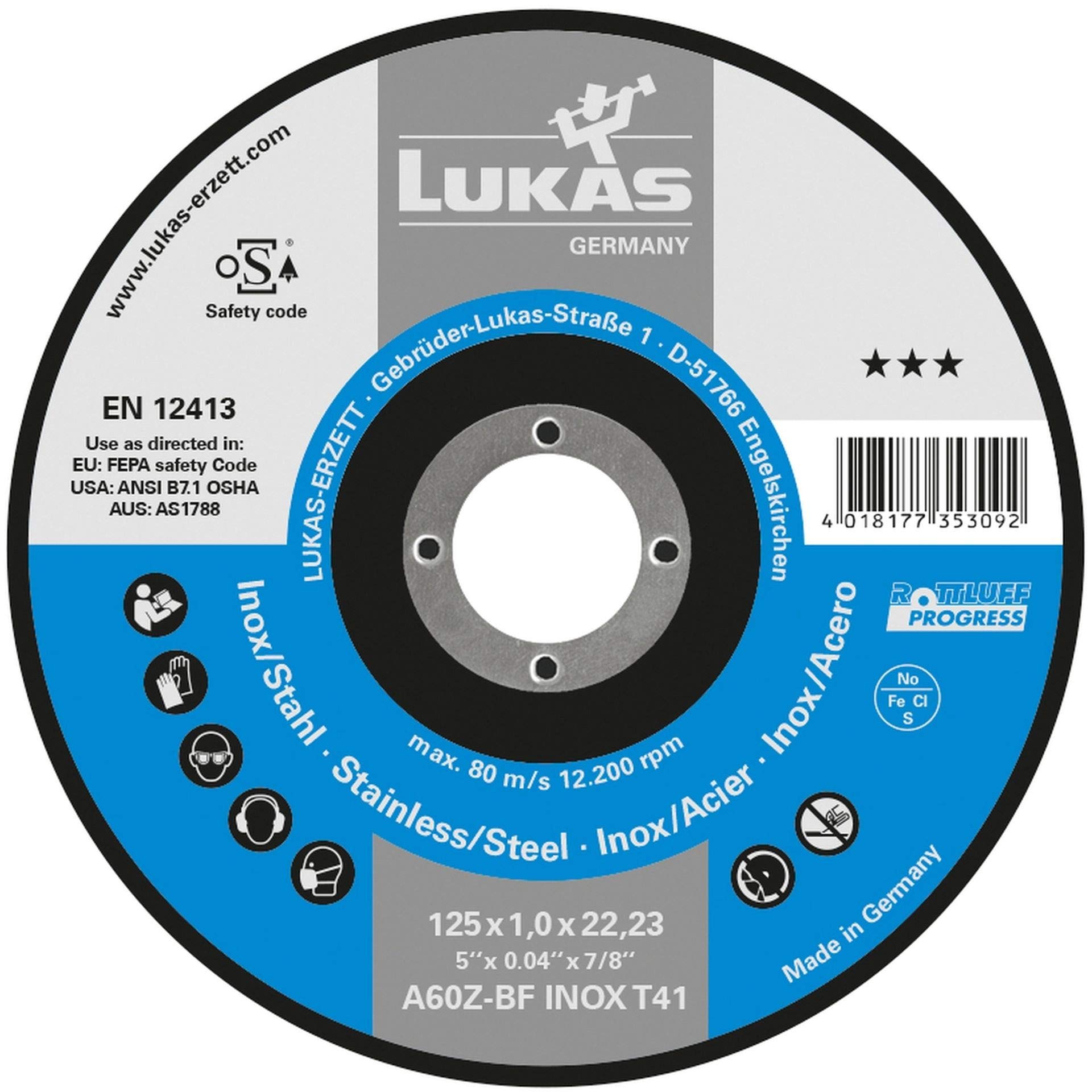 LUKAS A30Z-BF - Disco di taglio in acciaio INOX