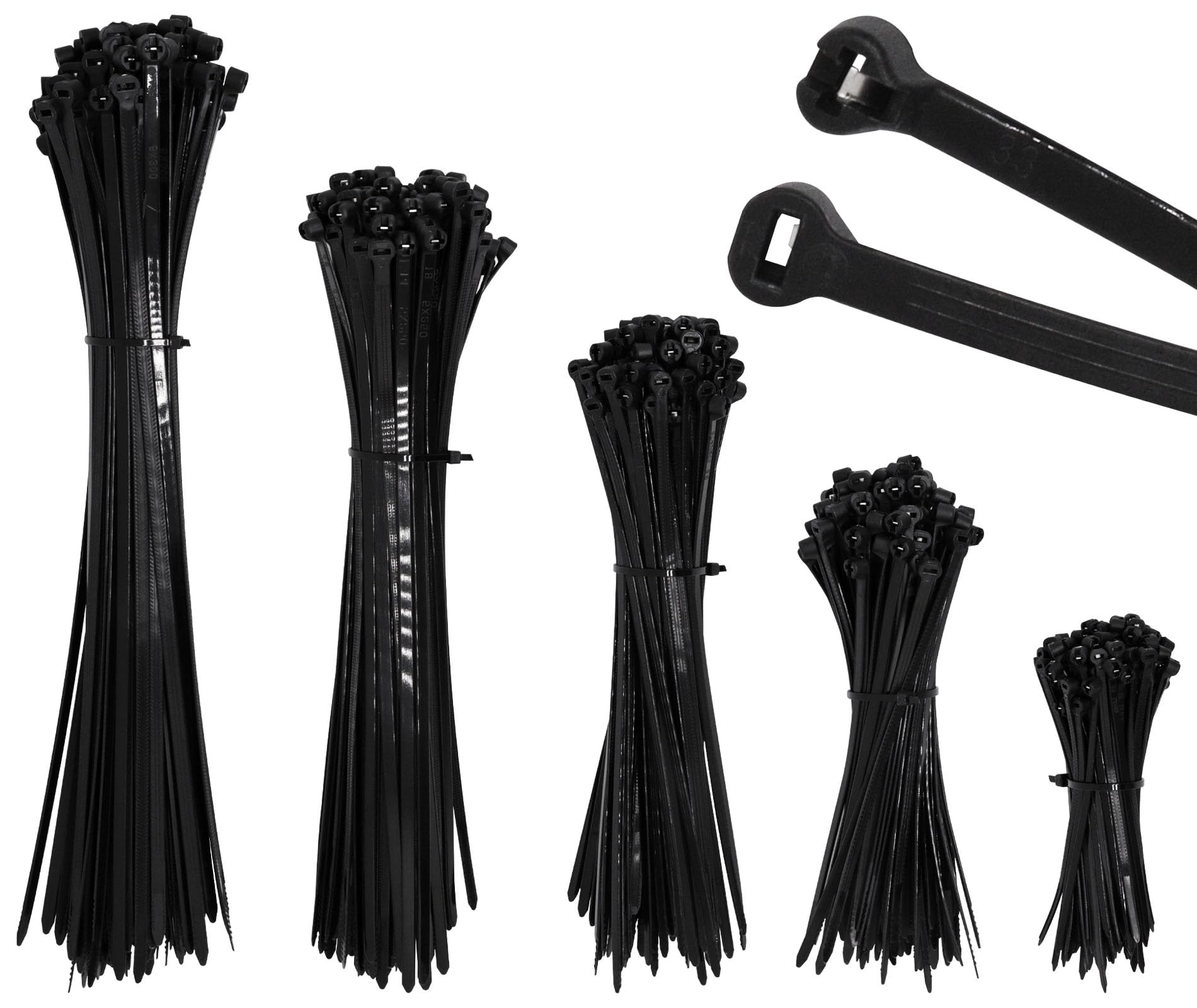 500 fascette con montaggio a pressione, dimensioni assortite, 10,2 + 15,2 + 25,4 + 30,5 cm, con dispositivo di bloccaggio dei denti in acciaio inox, cinghie autobloccanti in nylon resistente