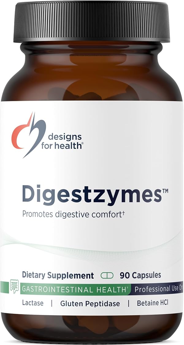 Designs for Health Digestzymes - Digestive Enzymes + Betaine Hydrochloride for Gas & Bloating Relief - Pepsin, Ox Bile, Lactase Enzyme & Lipase Enzymes for Digestion (90 Capsules)