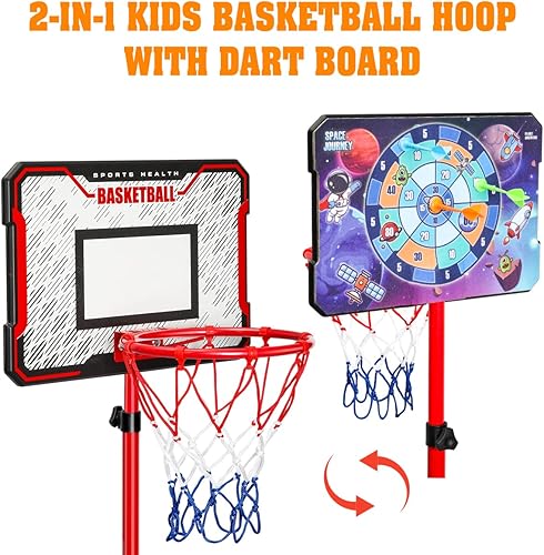 Vista 2 de Meland Aro de baloncesto para niños, altura ajustable de 2.9 a 6.2 pies para niños, juguetes para interiores y exteriores, patio trasero